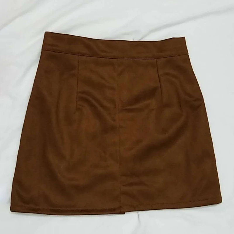 Женская осенне-зимняя модная замшевая мини-юбка на пуговицах однотонная