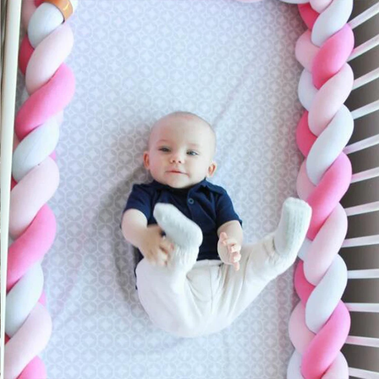 Crib Sides Bumper 3M Long Baby Bed Knot Protector Handmade Braid Plush Baby Bed Fence Bumper Infant Pillow Baby Room Decor