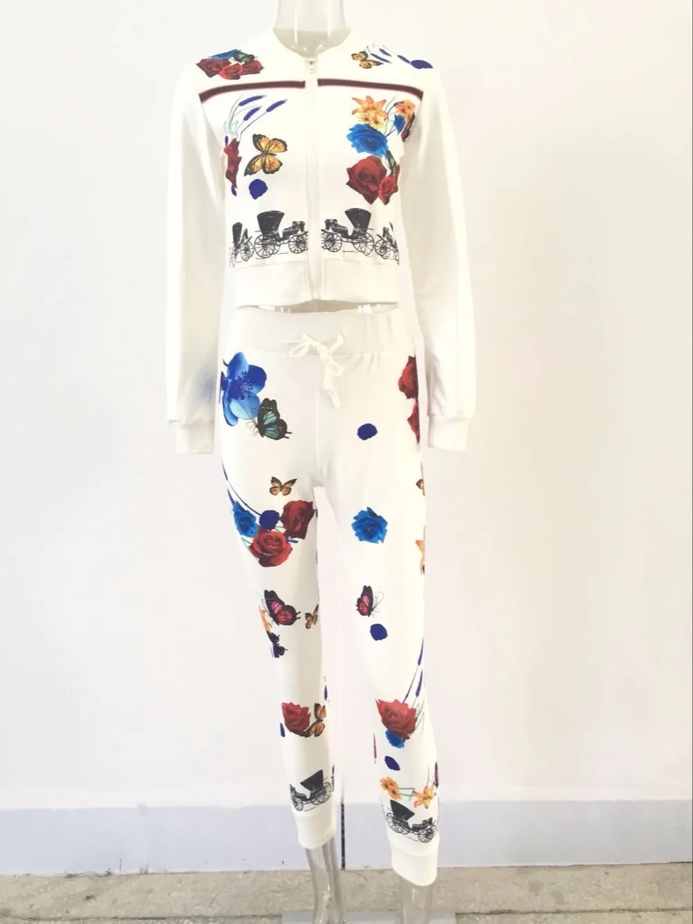 Two Piece Set Feminino 2016 Autumn Fashion Casual Women Tracksuit Long Sleeve Zipper Print Blouse Sweatshirt And Pants SN | Женская