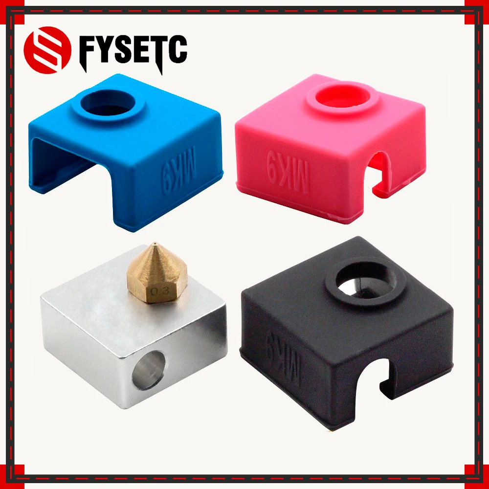 

50pcs MK7/ MK8/MK9 SILICONE HEATER BLOCK With Blue/ Pink /Black Silicone Socks For Ender CR-10 Anet Tronxy x5s