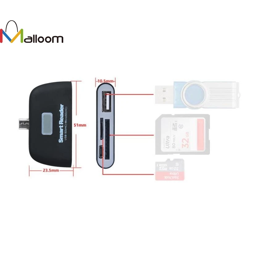 Malloom Micro USB 3 в 1 устройство чтения карт памяти адаптера для смартфонов USB/TF/SD для samsung Galaxy s7 защитой от перегрузки по току