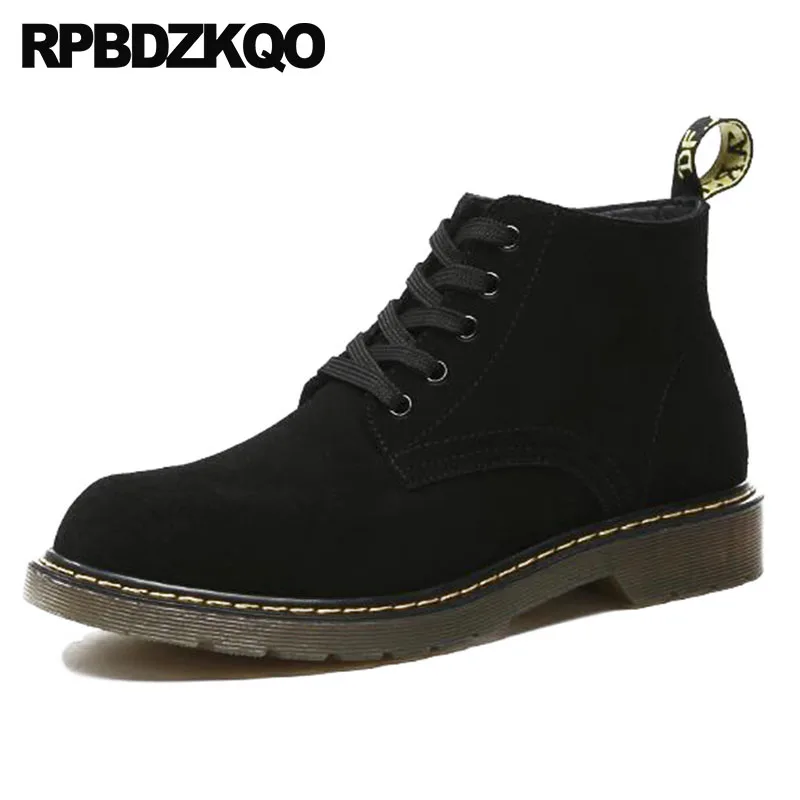 

Lace Up Italian Ankle Winter Men Boots With Fur Suede Combat Genuine Leather Army Short Booties Shoes Designer Black Military