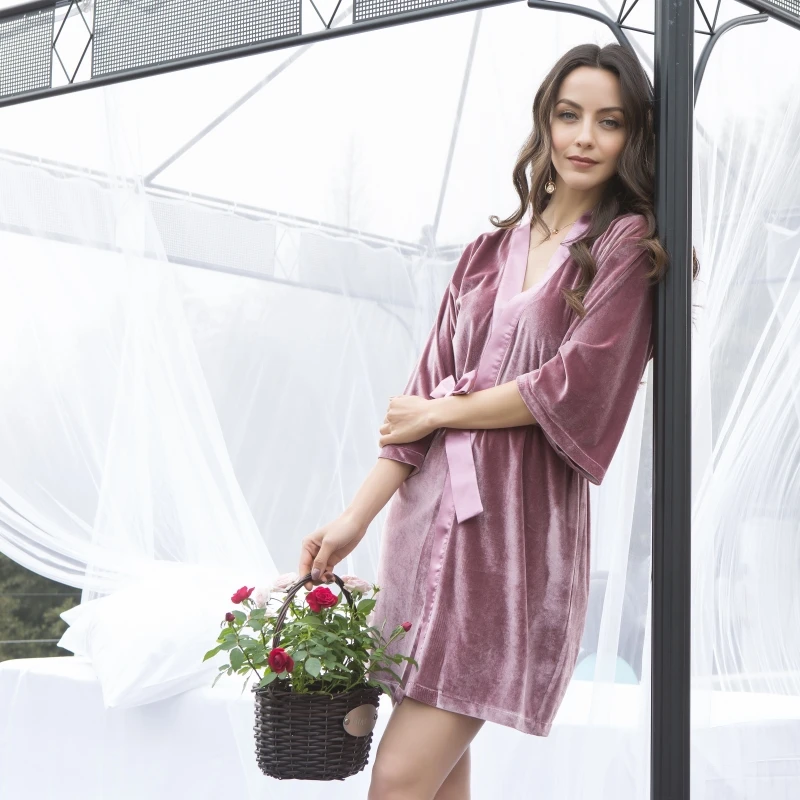 Женская бархатная фланелевая рубашка с V образным вырезом|nightgowns robes|robe robekimono sleepwear