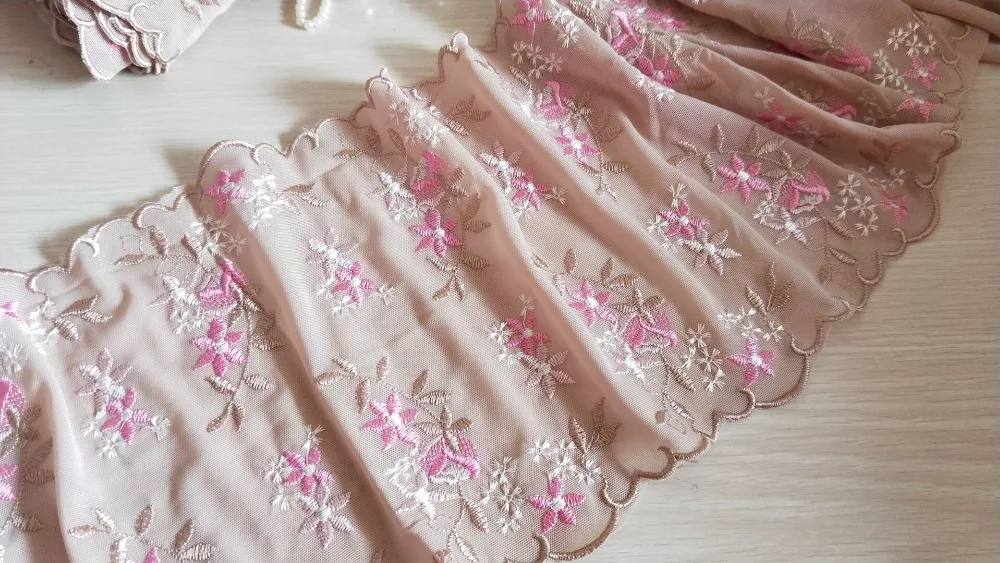 2 ярда кружевная отделка розовые цветы вышитые хаки Тюлевое кружево 6 69 дюйма