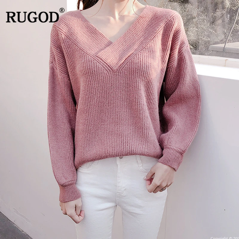 Женский Повседневный Свободный пуловер RUGOD розовый однотонный винтажный базовый