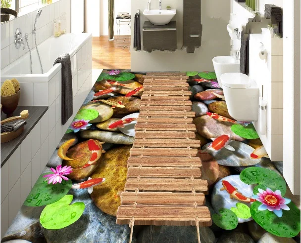 

[Self-Adhesive] 3D Koi River Path 6 Non-slip Waterproof Photo Self-Adhesive Floor Mural Sticker WallPaper Murals Print Decal