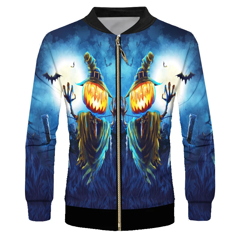 

OGKB Winter Halloween New Man Pumpkin Zip Jacket Street Wear Best Selling Wholesale 6XL Men's 3D Printed Clothing