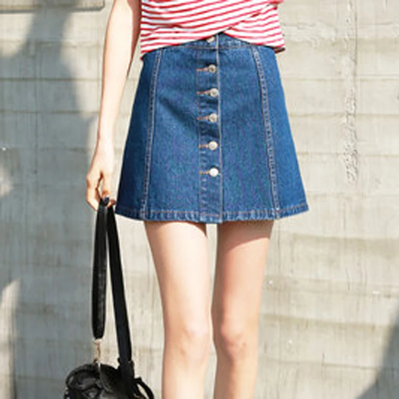 Горячие Лето 2017 г. Новый Юбки для женщин Джинсовые юбки Для s одной кнопки Jupe Femme