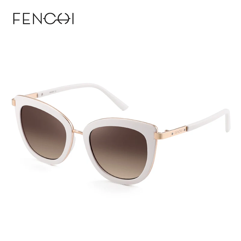 C2 white FENCHI, женские солнцезащитные очки, поляризационные, кошачий глаз, женские солнцезащитные очки, брендовые, дизайнерские, Ретро стиль, панк, oculos de sol feminino lunetes - Цвет линз: C2 white