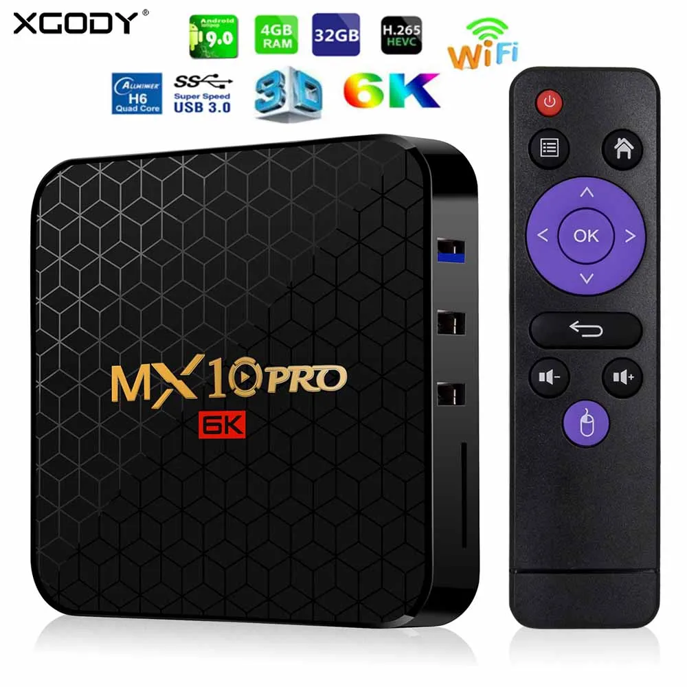 XGODY 6K MX10 Pro Android 9 0 Smart tv Box Allwinner H6 Четырехъядерный 4 ГБ 32 64 Гб 2 4G wifi телеприставка HD