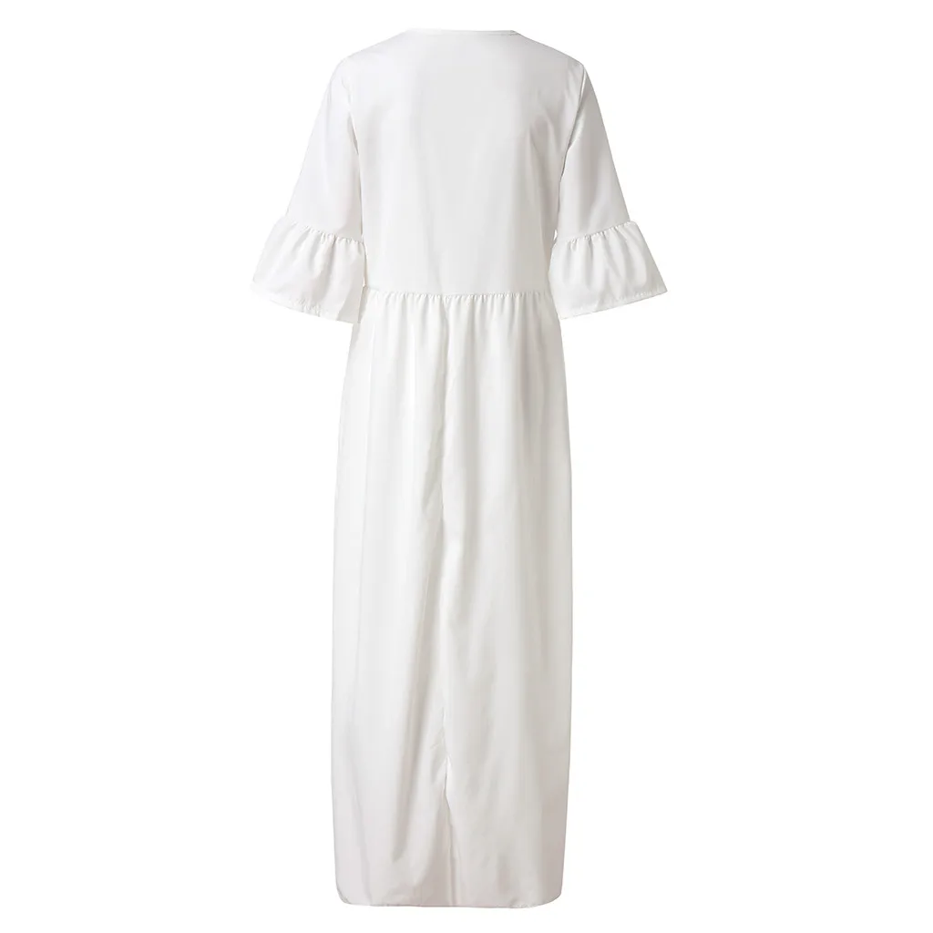 Женское винтажное платье-макси с коротким Расклешенным рукавом и разрезом по