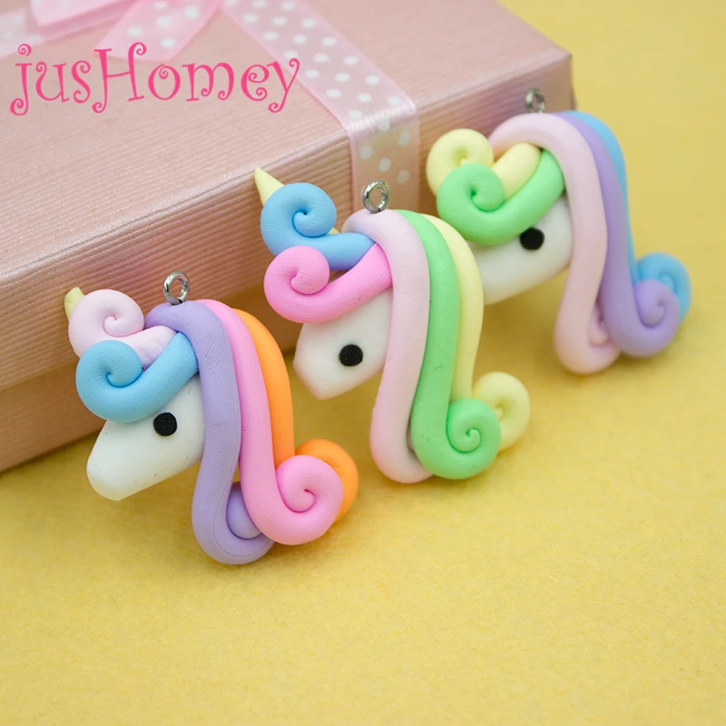 10 шт ручной работы Полимерная глина Единорог Подвески 30 мм миниатюрный w/Eye винт