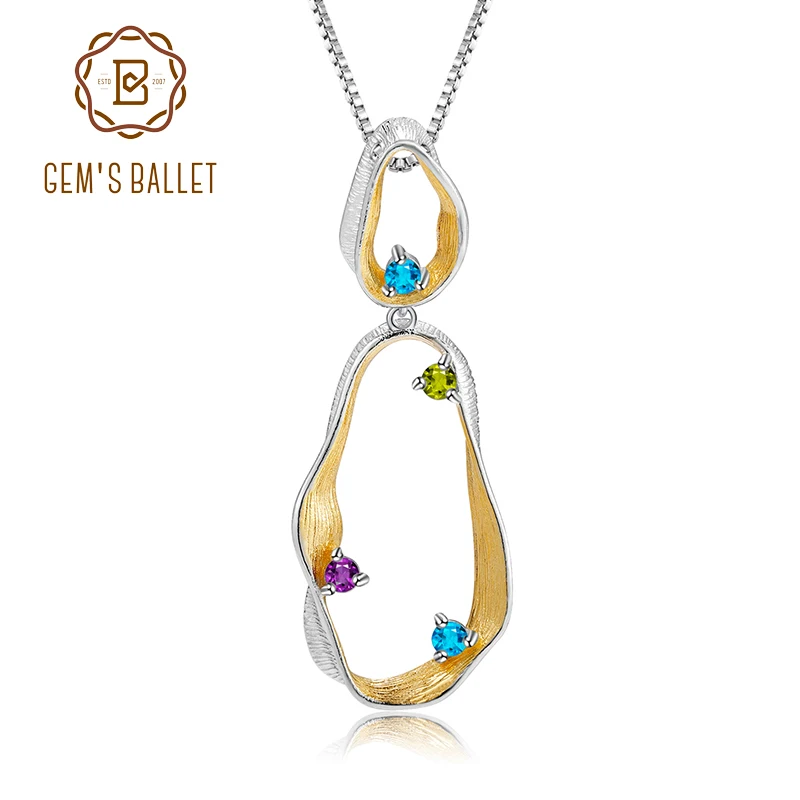 GEM'S BALLET 925 Sterling Silver Handmade Twist Pendant Necklace for Women Natural Topaz Peridot Amethyst Fine Jewelry | Украшения и