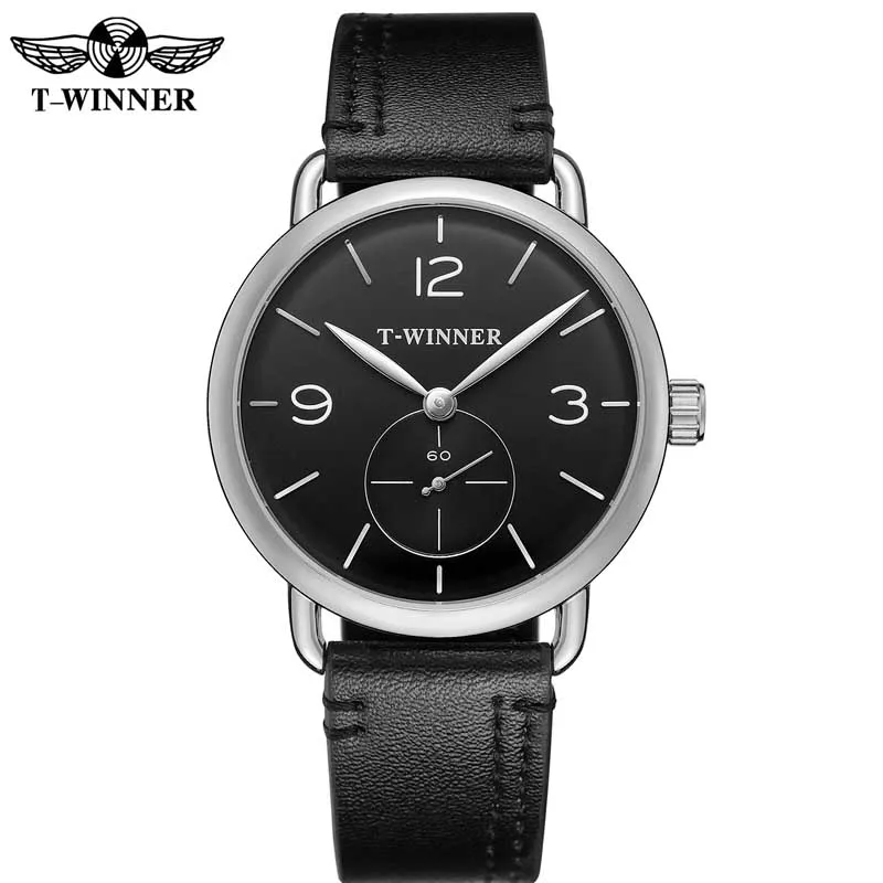 black silver black Купоны, распродажа, мужские часы, механические, с ручным заводом, Роскошные, Топ бренд, победитель, черный кожаный ремешок, мужские часы, мужские часы, relogio - Цвет: black silver black