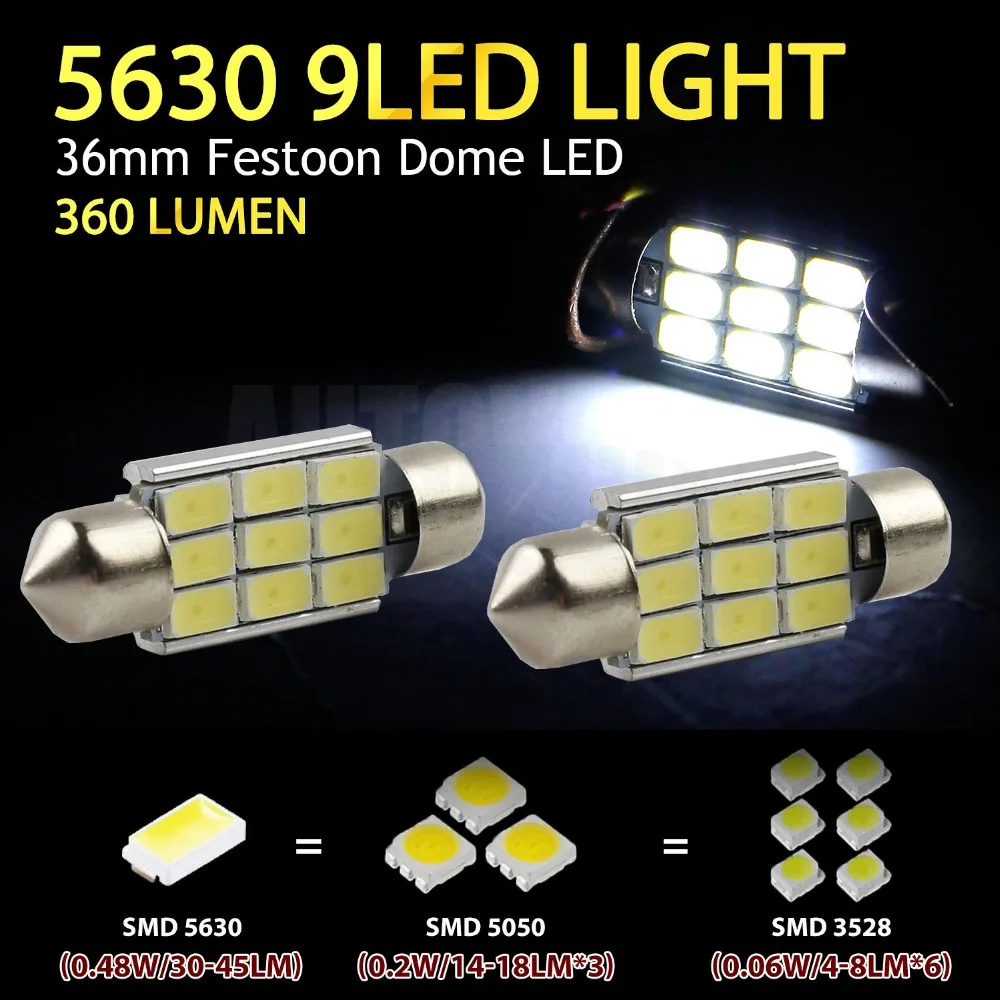

4x C5W Festoon 6W 36mm 5630 Festoon 9SMD светодиодсветодиодный лампа для салона автомобиля с картой № пластины 12V Canbus