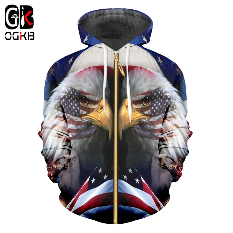 OGKB new cool hoodie men's women's clothing printing 3D American flag eagle streetwear hip hop hooded | Мужская одежда