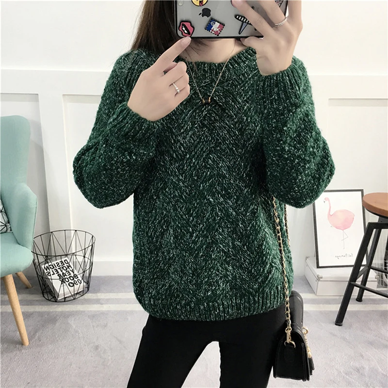 Autumn Winter Korean Version Women Sweater Full Warm Knit PulloverThick Rods Plaid Criss-Cross Knitting Sweaters New | Женская одежда