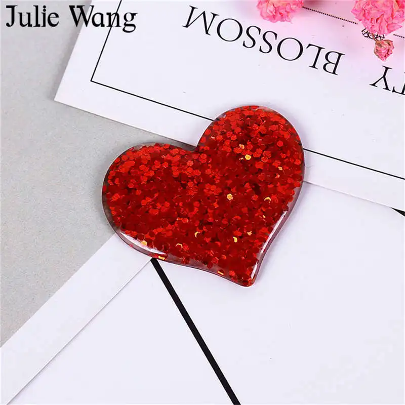 Julie Wang 8 шт. Подвеска из смолы в форме сердца с плоской задней стороной кабошон блестки слайм подвеска ювелирные изделия Аксессуары для изготовления украшений декор для телефона 36x31 мм (art.: 7aef97478) - 7aef97478