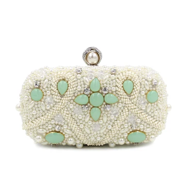 

luxury fashion Khaki Clutch Bags Beaded Pearls Evening Bag Colorful Rhinestone Women Evening Handbag Night Club Clutchs black