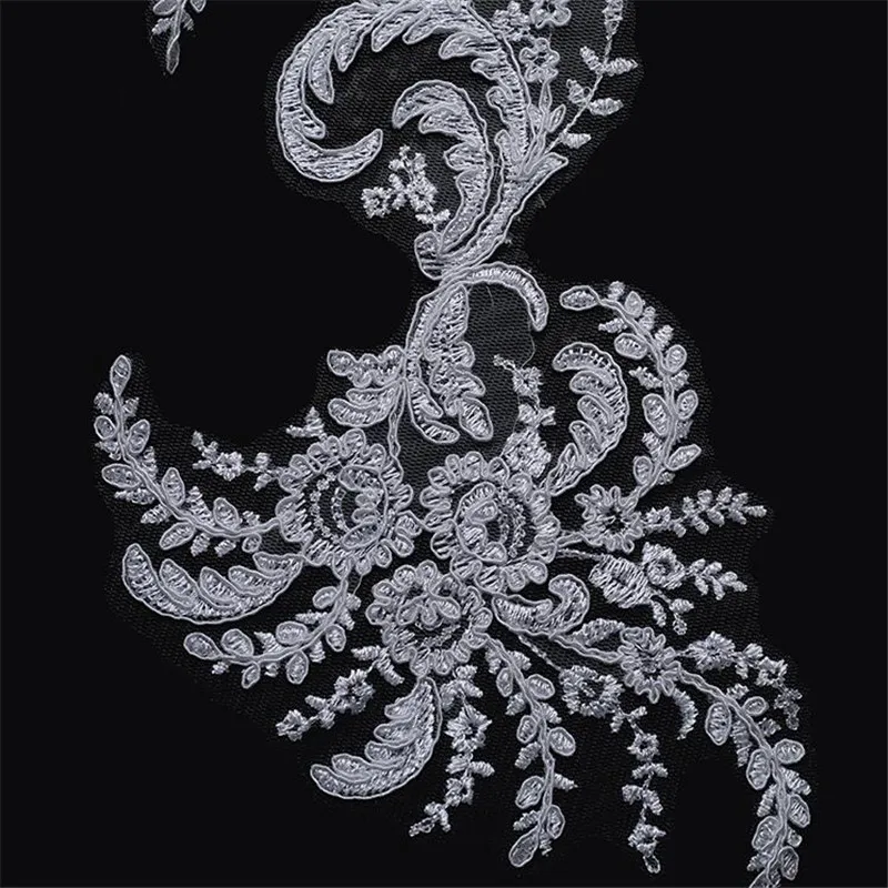 3Pcs White Ivory European Wedding Dress Tail Skirt Accessories Cording Sewing Patches Lace Applique Flower Trims DIY Craft 30X16 | Дом и сад