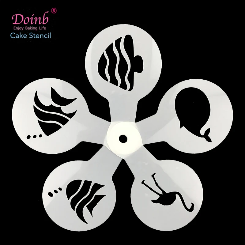 5 шт. трафарет для капучино с рыбками животными молочным кофе cupcake stencil stencil | Формы для тортов -32830337585