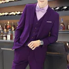 Мужской смокинг Fahsion для жениха, фиолетовый свадебный костюм для выпускного вечера, блейзеры, мужской повседневный костюм (пиджак + брюки + жилет)