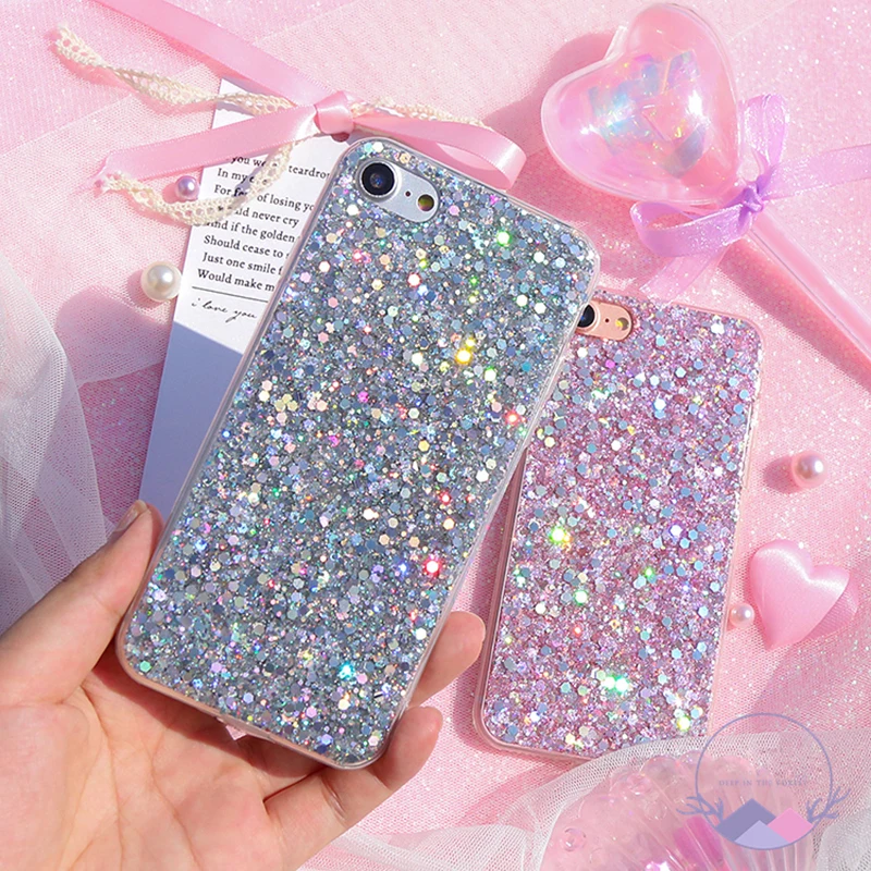 Коке для IPhone X 8 Plus Корейский Блеск блестка блестящие пайетки противоударный