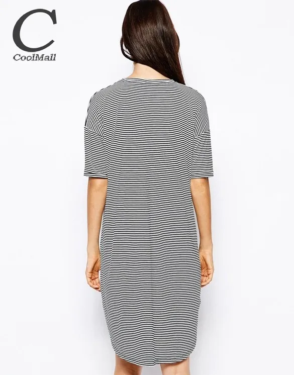 Fashion Women Casual O-Neck Stripe Dress Asymmetric Above Knee Summer Dresses 2015 Plus Size 24 | Женская одежда