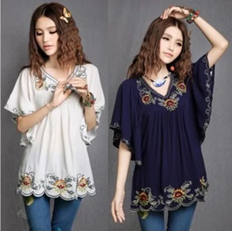 Блузка с цветочной вышивкой для беременных Винтажная летняя одежда больших