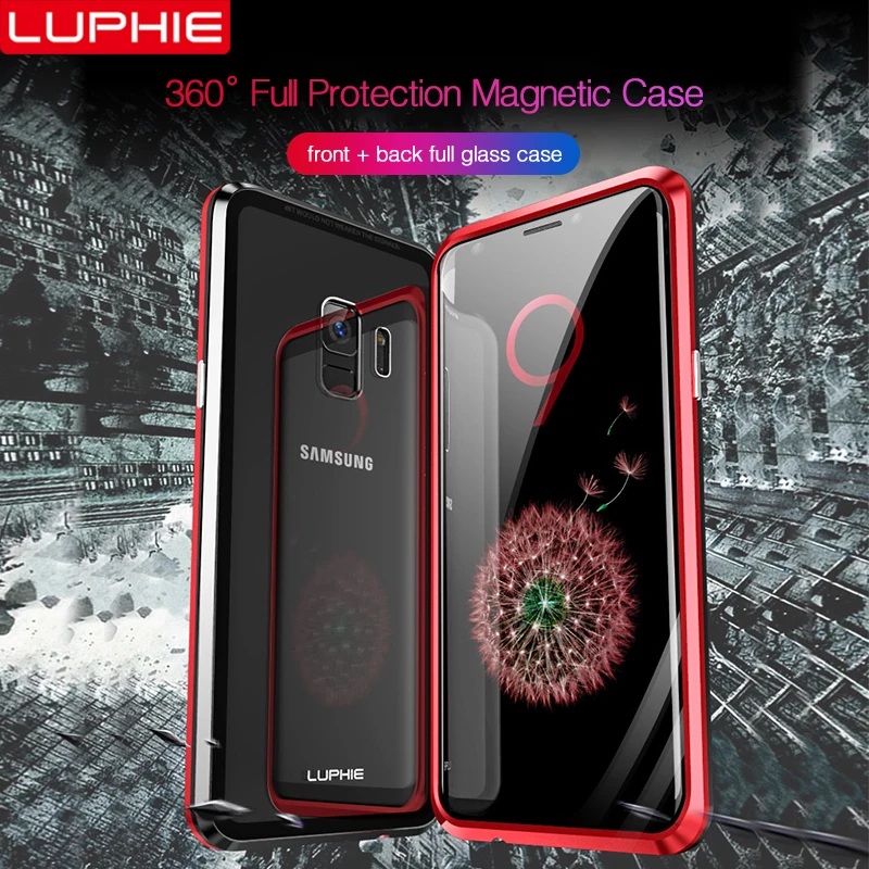 LUPHIE 360 Full Magnetic Case For Samsung Galaxy S9 S8 Plus Note 9 Front Back Glass 8 Magnet Cases Cover |