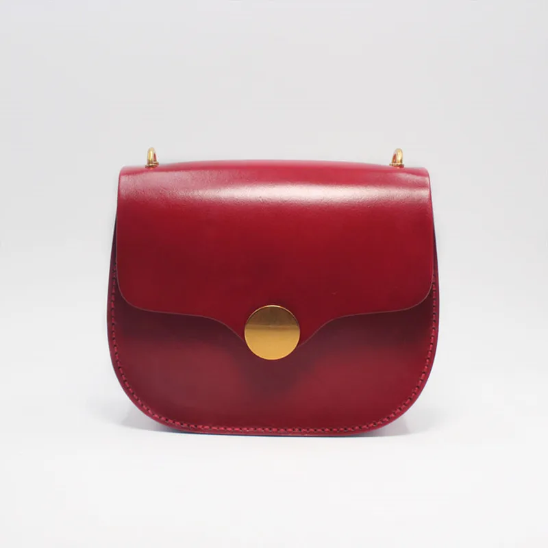 Hand-made New Vintage Genuine Leather Handbag Women burgundy-red Handbags Messenger Bags Lady Vegetable Tanned Solid Bag | Багаж и сумки