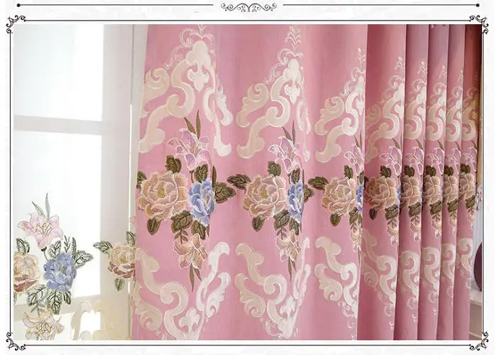 Pink curtains Европейские роскошные вышитые занавески для гостиной, французские оконные занавески высокого качества, занавески для кухни с обработкой окон, драп - Цвет: Pink curtains