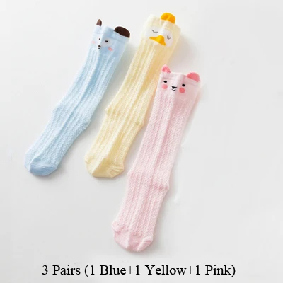 1Blue 1Yellow 1Pink 3 пары/партия, носки для новорожденных, длинные летние дышащие носки для маленьких мальчиков и девочек, носки до колена с рисунком, носки для младенцев, sokken - Цвет: 1Blue 1Yellow 1Pink