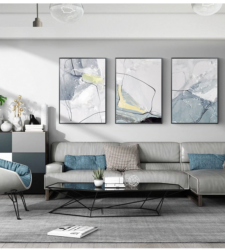 Abstract Canvas Painting Ice Blue Poster and Print for Living Room Bedroom Decorative Modern Wall Art Light Luxury Home | Дом и сад