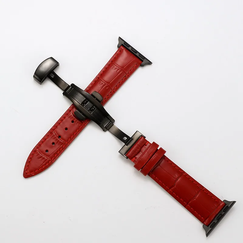 red--black Ремешок для Apple Watch кожаный ремешок для iwatch Бабочка Пряжка браслет для Apple Watch 4 44 мм 38 мм 42 мм 40 мм ремешки - Цвет ремешка: red--black