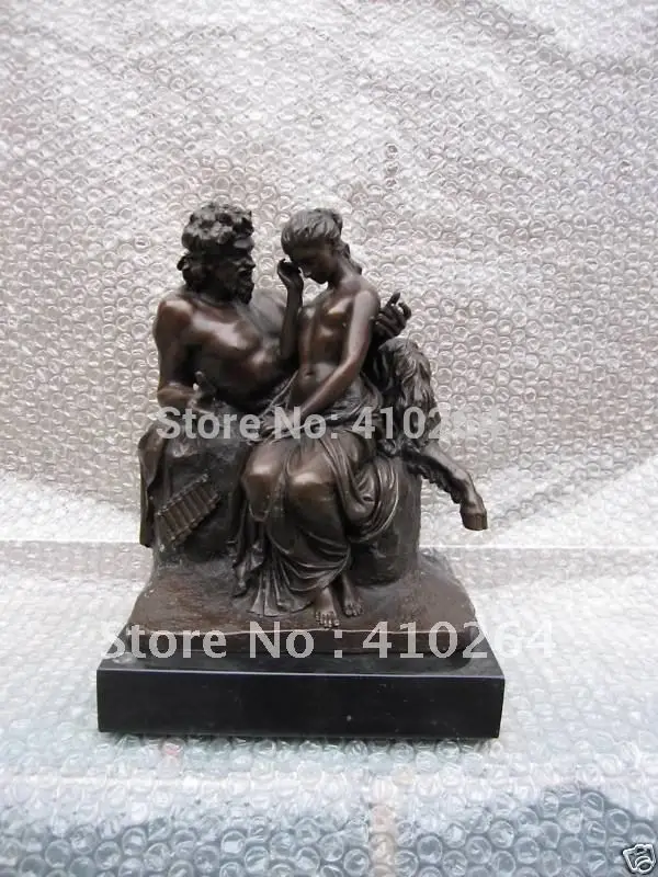 Коллекционный Обнаженная Леди миф Коза человек Пан сатыр статуя бронза|bronze