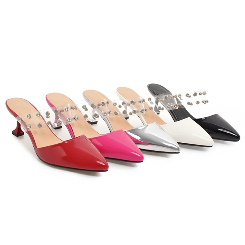 

ENMAYLA White Shoes Woman High Heels Summer Sandals Pumps Slingbacks Shoes Crystal Charms Party Wedding Shoes Plus Size 34-43