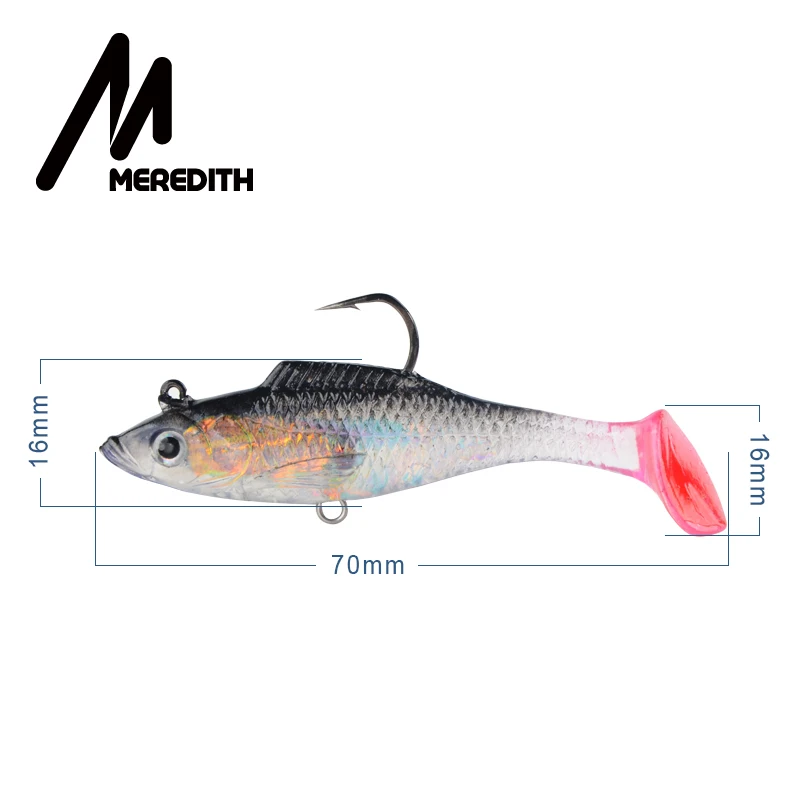 MEREDITH, 5 шт., маленькие DD рыбки, 70 мм/8,5 г, свинцовые рыболовные приманки, Т-образный хвост, мягкие рыболовные приманки, один крючок, Искусственные воблеры, наживка для рыбалки
