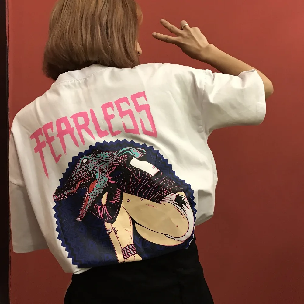 Uizzang BF ветер личность цифры Для женщин длинные рубашки Harajuku бесстрашный письма