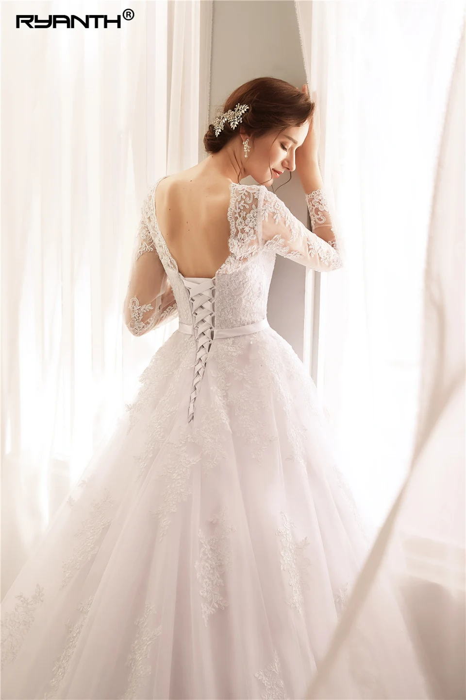 Cheap Vestido De Noiva 2019 Custom Made Lace Up Back Ball Gown Wedding Dress Long Sleeves Princess Robe de mariage | Свадьбы и