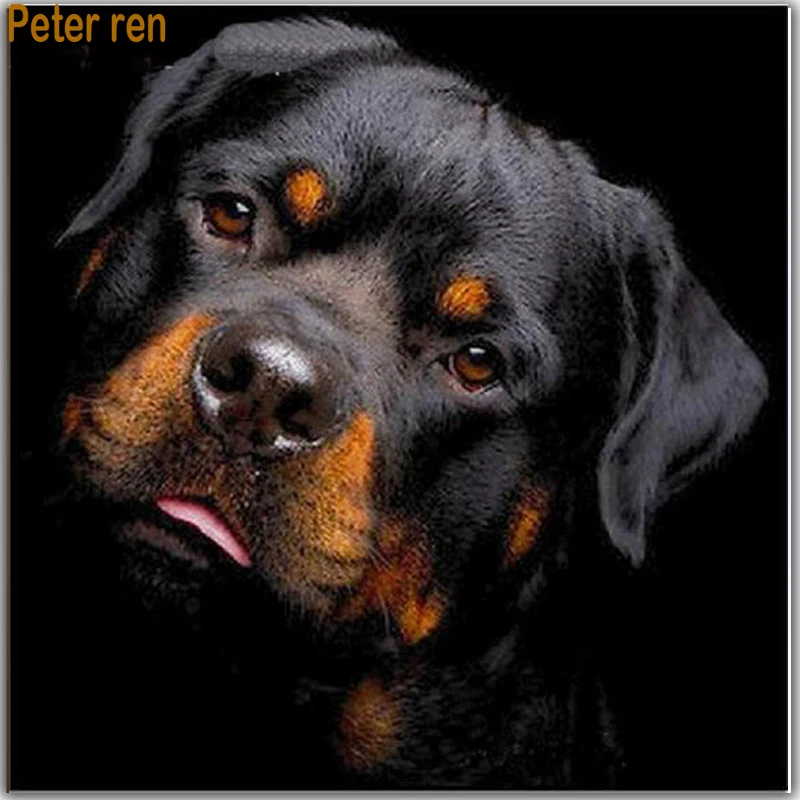 

Peter ren diamond embroidery Diy round diamond painting cross stitch kit animal full Diamond drawing living room Black dog head