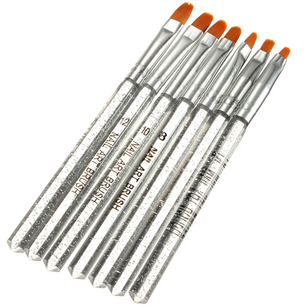 7PCS Nail Brushes Acrylic Flat UV Gel Builder Brush Art Tips Painting Pen Glitter Handle Design Salon DIY Tool | Красота и здоровье