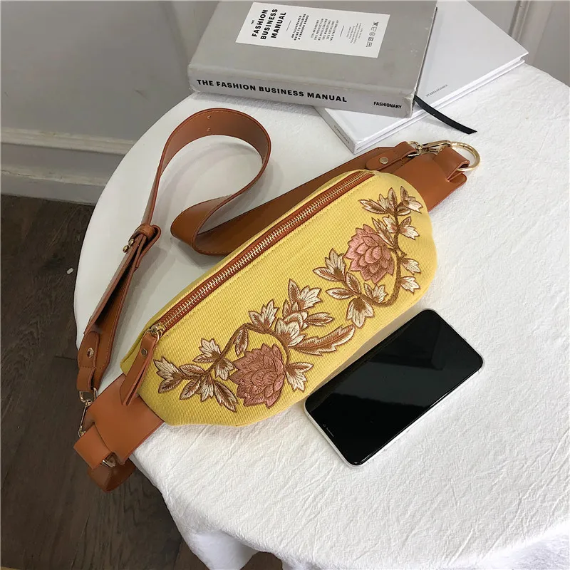 Flower Embroidery Bag Luxury Brand Designer Women Chest Shoulder Crossbody Bags Ladies Canvas Belt Zipper Sac Floral Waiste | Багаж и