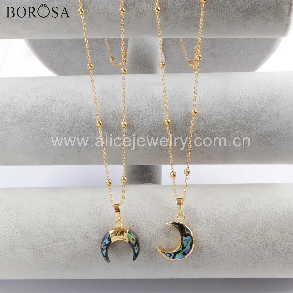 

BOROSA 6pcs Natural Abalone Shell Pendant Necklace 20 Fashion Horn Shell Gold Rosary Necklace Women Statement Jewelry G1717