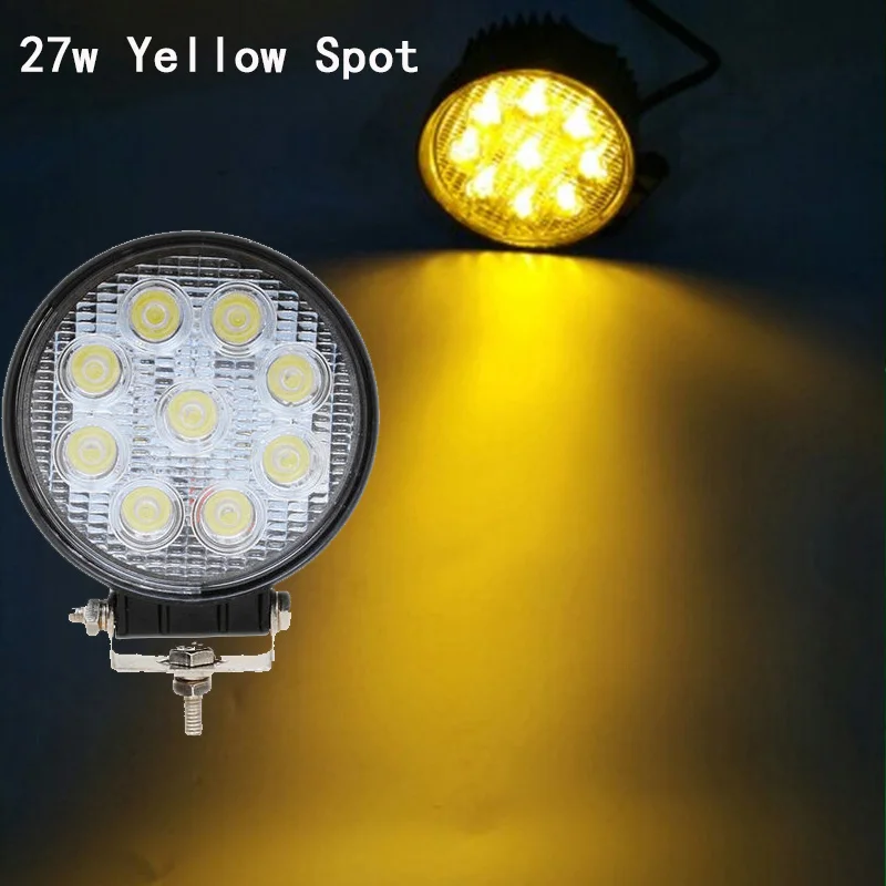 27w amber spot round 2 шт., 4 дюйма, 27 Вт, светодиодная лампа, точечный прожектор, Дальняя Рабочая лампа, белый, желтый, зеленый, синий, красный, лампа для вождения для трактора, лодки, внедорожника - Цвет: 27w amber spot round