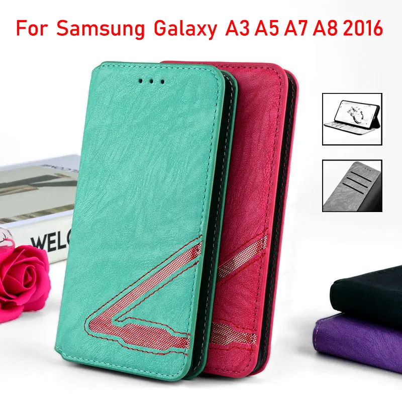 

For Samsung Galaxy A3 A5 A7 A8 2016 case Luxury Fashion Flip cover bling Leather Without magnets Cases for A310F A510F funda