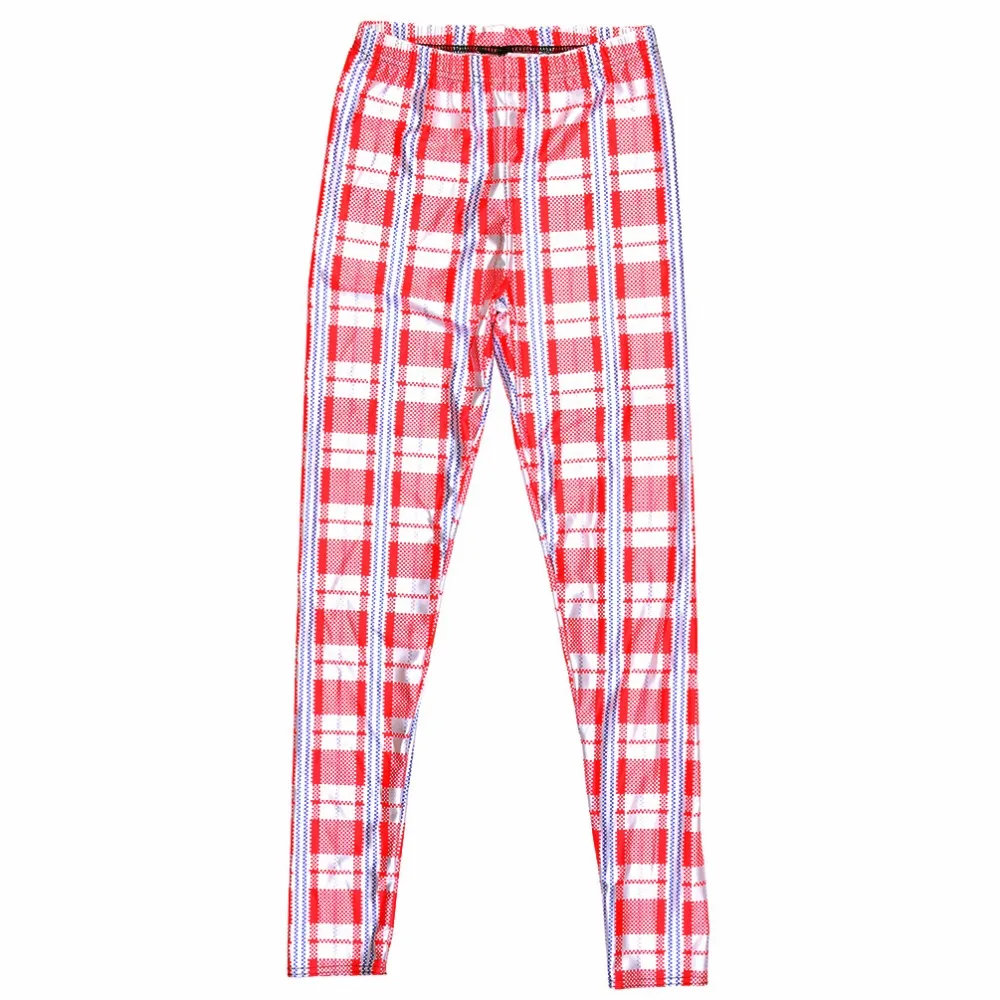 Модные леггинсы в красную клетку с цифровой печатью брюки-карандаш размера плюс