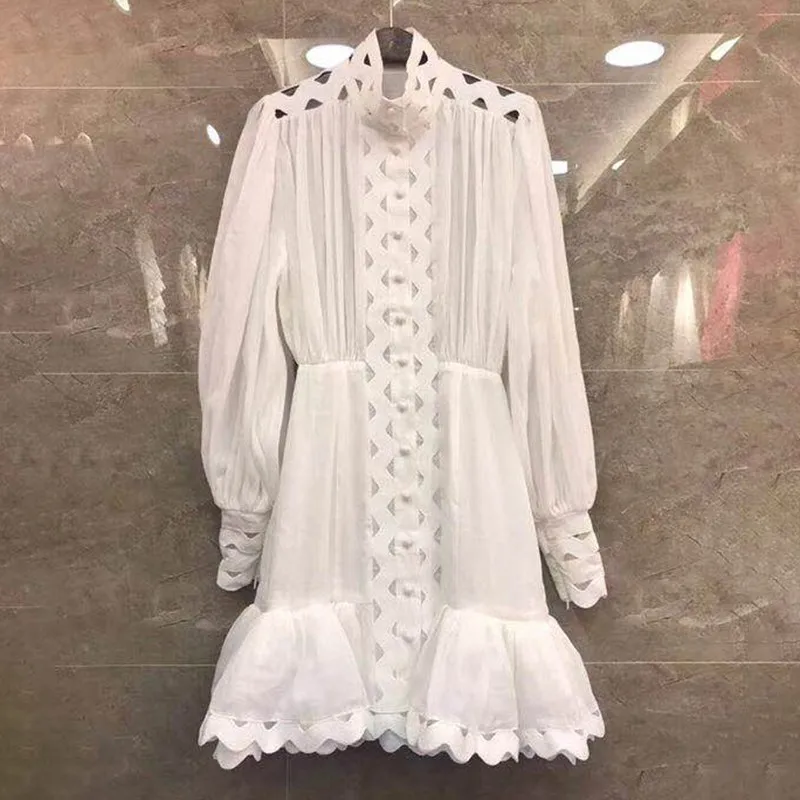 Bodycon Dress Female Lantern Long Sleeve High Waist Hollow Out Ruffle Hem Shirt Dresses Women 2019 Fashion heydress Store | Женская