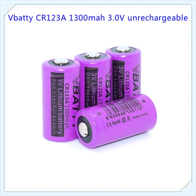 100% оригинал Vbatty CR123A 1300mah 3 0 V li ion неперезаряжаемая батарея наружный фонарик с