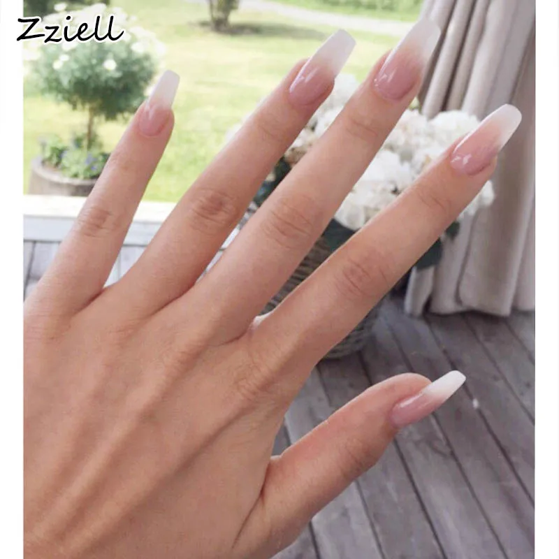 Слоновая кость Zziell для ногтей, 24 шт./компл. длинные балерина накладные ногти, принятые в США и в европейском стиле; цвет розовый, синий гроб в форме пальцев инструменты для ногтей красоты - Цвет: Слоновая кость